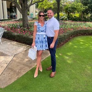 Alexis blue and white embroidered dress